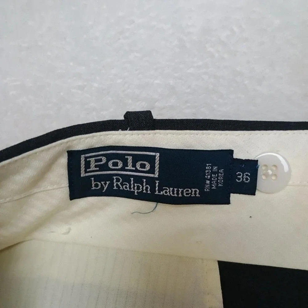 Polo Ralph Lauren Pants Men 36x28 Gray Dress Wool Cuffed Lined Flat Front Hole